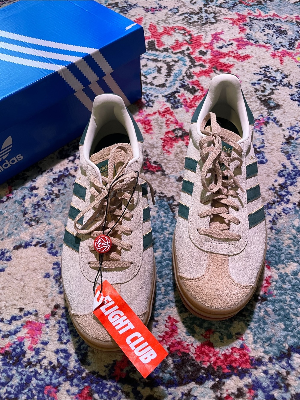 Adidas Gazelle Bold in Beige with Green Stripes